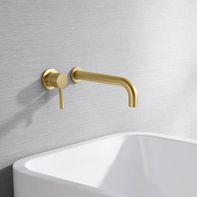 sumerain Llenador de bañera Montaje en pared Grifo de bañera romano Oro cepillado Grifo de bañera de latón con manija única para zurdos
