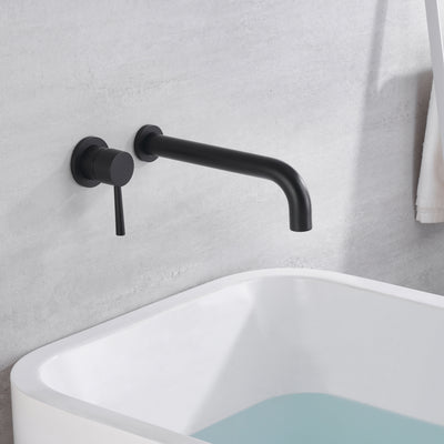 sumerain Grifo de bañera de montaje en pared negro mate, grifo de bañera de pared con caño largo, manija única para zurdos