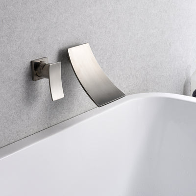 sumerain Grifo para bañera de níquel cepillado Cascada Montaje en pared Relleno para bañera Mango para zurdos
