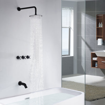 Grifo de ducha para bañera con 3 asas, kit de molduras para bañera y ducha en negro mate con válvula, SUMERAIN