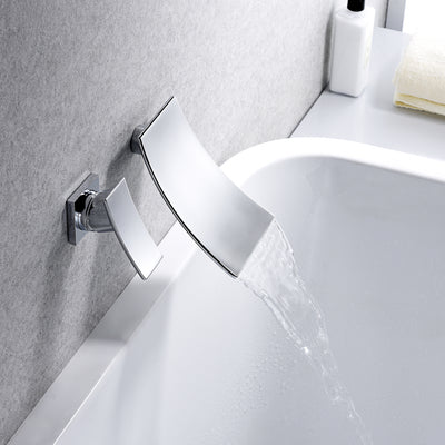 sumerain Juego de grifo para bañera en cascada montado en la pared, llenador de bañera para zurdos, manija única, cromado