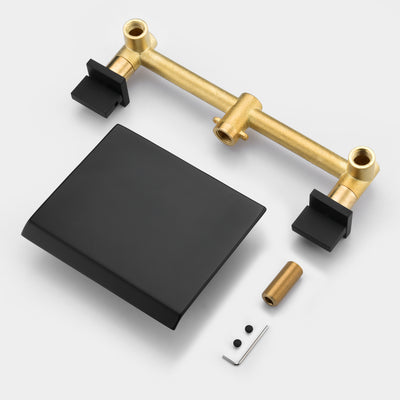 Llenador negro mate de la tina de la cascada del soporte de la pared del alto flujo de dos manijas