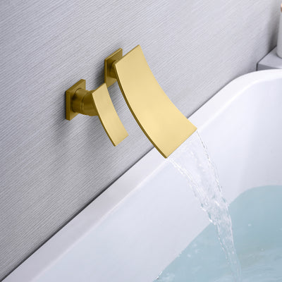 Sumerain - Juego de grifo para bañera de montaje en pared, cascada, mango único para zurdos, acabado en oro cepillado