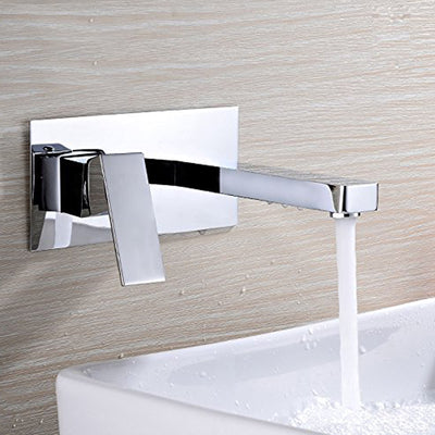 sumerain Grifo para lavabo montado en la pared, grifo para lavabo de baño y válvula áspera incluida, acabado cromado, manija única para zurdos