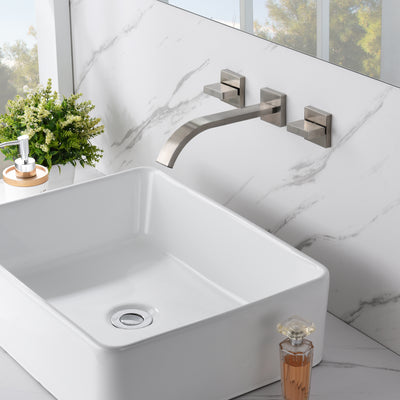 Grifo de baño de montaje en pared con dos manijas,Grifo de lavabo de baño de níquel cepillado