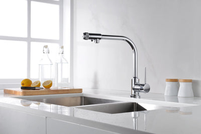 Grifo de cocina de 3 vías con grifo purificador de filtro de agua potable, latón cromado