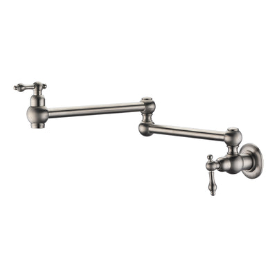 Grifo para llenado de ollas, montaje en pared, níquel cepillado, con juntas oscilantes dobles y extensión de 24"