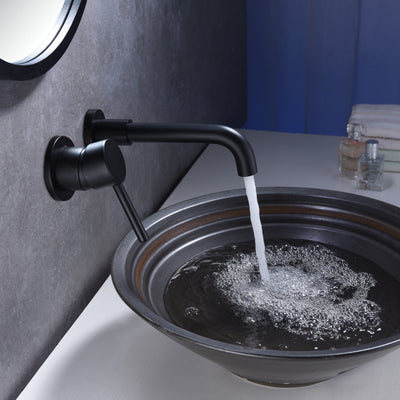 sumerain Grifo de baño negro, montaje en pared, grifo para lavabo, manija única para zurdos