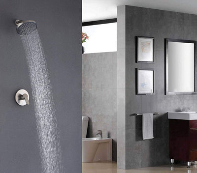 Juego de grifo de ducha de baño, cabezal de ducha de lluvia de plástico ABS redondo de 8 "+ cuerpo de válvula de latón cromado pulido
