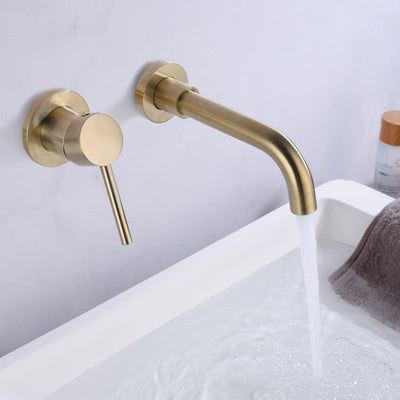 sumerain Grifo de baño de montaje en pared, grifo de lavabo de oro cepillado, manija única para zurdos