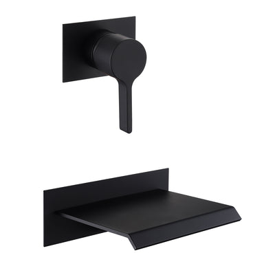 Sumerain Relleno para bañera de montaje en pared en cascada, negro mate con válvula, manija única, latón, alto caudal, S2140DW