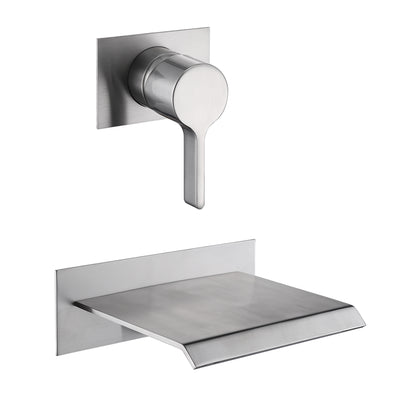 Sumerain Cascada Montaje en Pared Bañera Relleno Níquel Cepillado con Válvula Sola Manija Latón Alto Caudal, S2140NW