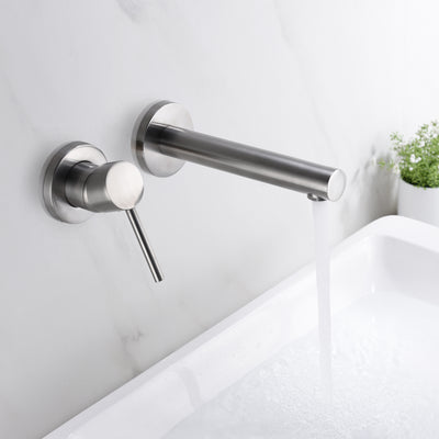 sumerain Grifo monomando para lavabo de baño con montaje en pared para zurdos, grifo para lavabo de níquel cepillado