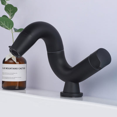 Grifo de baño negro mate con una sola manija y un solo orificio, caño giratorio