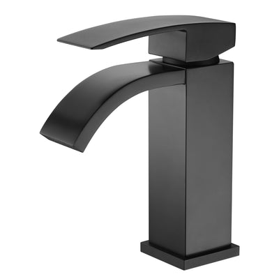 Grifo de baño negro mate, grifo de lavabo en cascada de un solo orificio