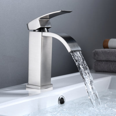 Grifo de baño en cascada, grifos de tocador con acabado en níquel cepillado