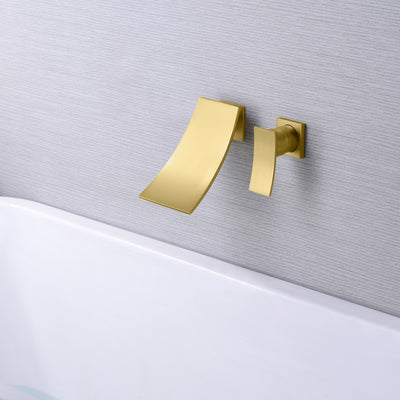 Grifo para bañera de montaje en pared en oro cepillado con caño en cascada