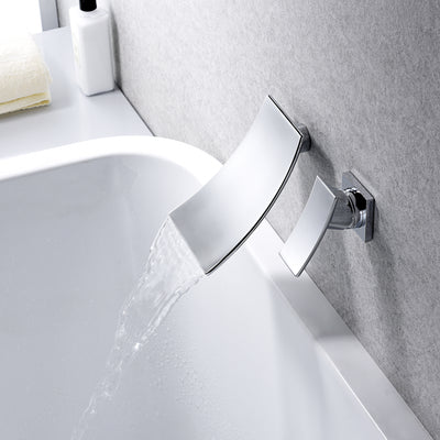 Grifo de llenado de bañera de cascada montado en la pared, acabado cromado de una sola palanca de dos agujeros