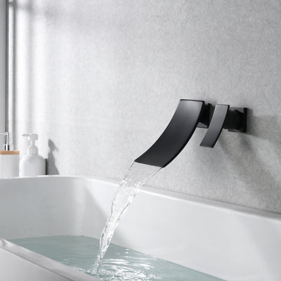 Mattle - Grifo de llenado para bañera, montaje en pared, color negro, con válvula de latón y boquilla en cascada