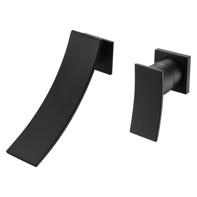 Grifo monomando para baño con montaje en pared en cascada, color negro mate, con válvula