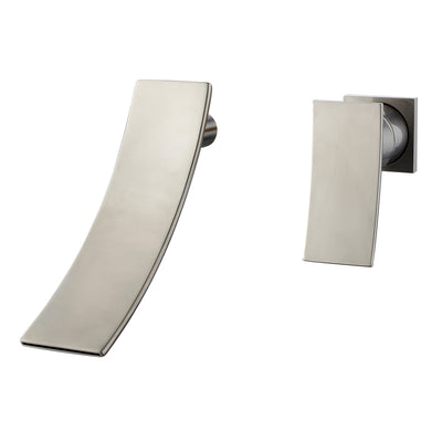 Grifo de montaje en pared de níquel cepillado, grifo monomando para lavabo de baño con caño en cascada