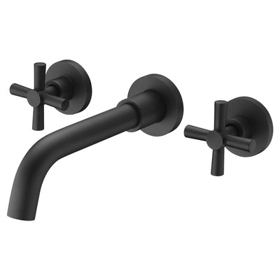 Grifo de baño negro mate, grifos de baño negros de montaje en pared y válvula empotrada incluida