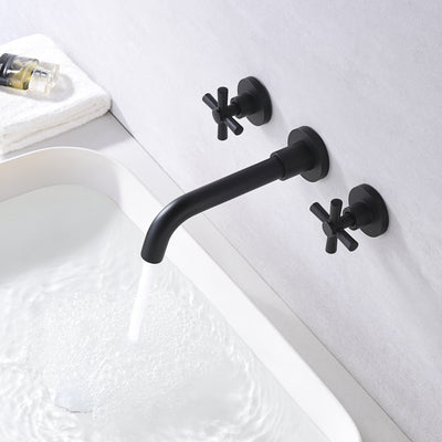 Grifo de baño negro mate, grifos de baño negros de montaje en pared y válvula empotrada incluida