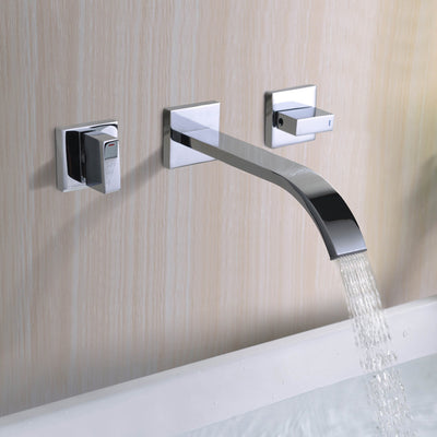 Grifo para lavabo de montaje en pared con dos manijas, grifo para lavabo de baño cromado de latón