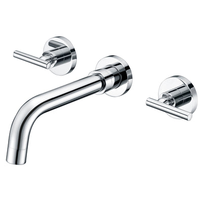Grifo para lavabo de baño, montaje en pared, grifo para lavabo con dos asas, acabado cromado
