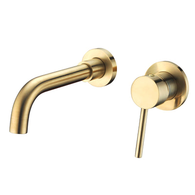 Grifo monomando para baño de montaje en pared, oro cepillado con válvula empotrada de latón