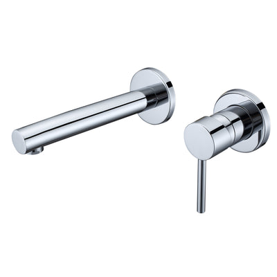 Grifo de montaje en pared para lavabo de baño, grifo de baño cromado moderno de una sola manija con válvula de latón