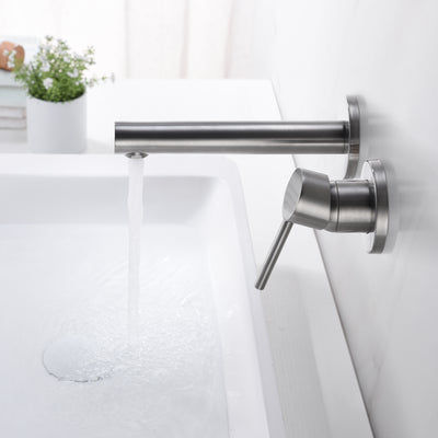 Grifo de baño para montaje en pared, níquel cepillado, válvula incluida
