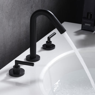 Grifo de baño negro, acabado negro mate, grifo de fregadero de 3 orificios generalizado de 8 pulgadas