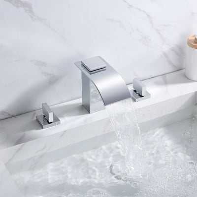 Grifo para lavabo de baño generalizado en cascada de 8 pulgadas con 3 orificios en acabado cromado