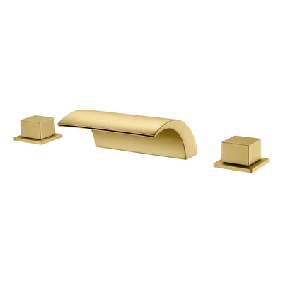 Grifo para bañera romana para baño con caño en cascada, relleno para bañera con montaje en cubierta de 3 orificios, oro cepillado