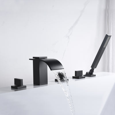 Grifo para bañera romano de montaje en cubierta, color negro mate, con caño en cascada para alto flujo