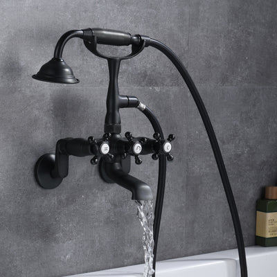 Grifo para bañera con patas de garra montado en la pared, acabado en negro mate, distancia amplia entre orificios ajustables
