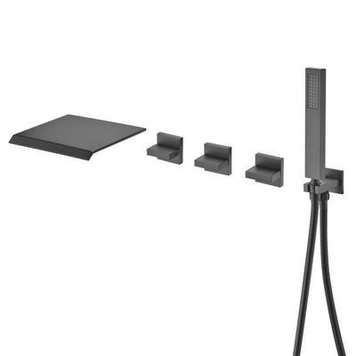 Grifo para bañera en cascada de montaje en pared de alto flujo con ducha de mano, grifo para bañera negro mate
