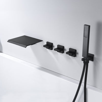 Grifo para bañera en cascada de montaje en pared de alto flujo con ducha de mano, grifo para bañera negro mate