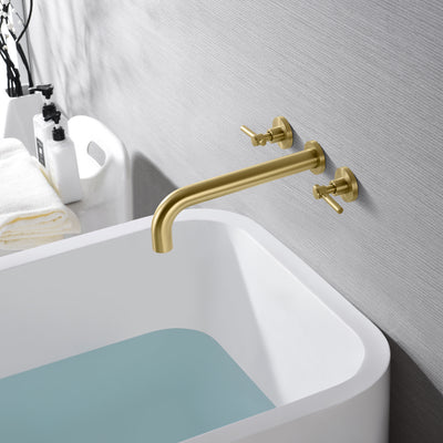 Grifo de llenado para bañera montado en la pared de oro cepillado de alto flujo con válvula y caño extralargo