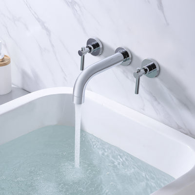 SUMERAIN Grifo para bañera de montaje en pared, grifo de llenado para bañera de 3 orificios con válvula, acabado cromado