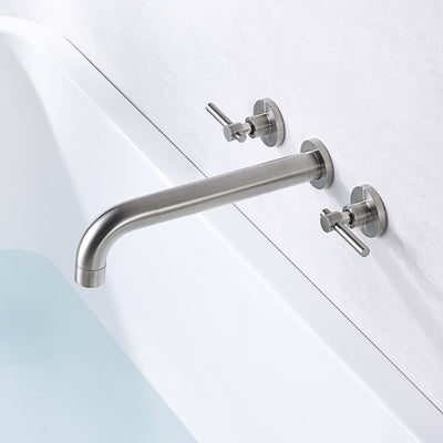 Grifo de llenado para bañera de montaje en pared de alto caudal, níquel cepillado, caño extra largo