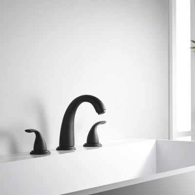 Grifo de bañera romano negro mate de dos manijas con válvula, grifo de bañera de montaje en cubierta de alto flujo con 3 orificios