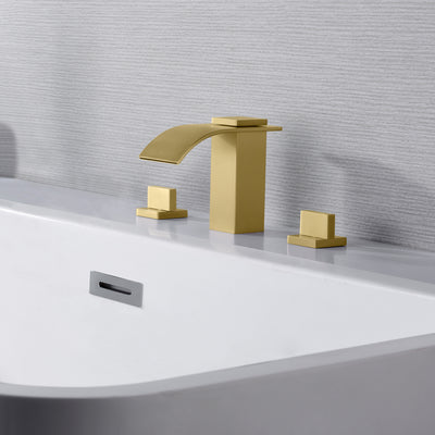 Sumerain Grifo para bañera romano de alto flujo con dos manijas en oro cepillado con válvula