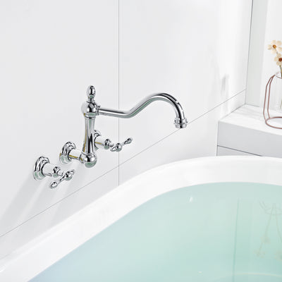 sumerain Grifo para bañera vintage Montaje en pared Grifo para bañera 3 orificios 8 pulgadas Centro cromado