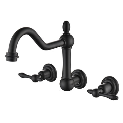 sumerain Grifo para bañera negro Montaje en pared Relleno para bañera Estilo vintage 3 orificios Centro de 8 pulgadas