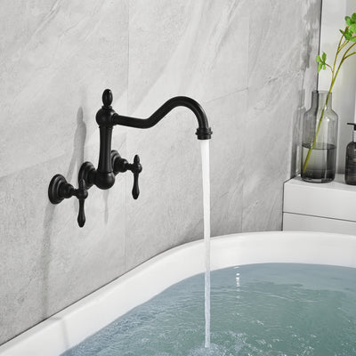 sumerain Grifo para bañera negro Montaje en pared Relleno para bañera Estilo vintage 3 orificios Centro de 8 pulgadas