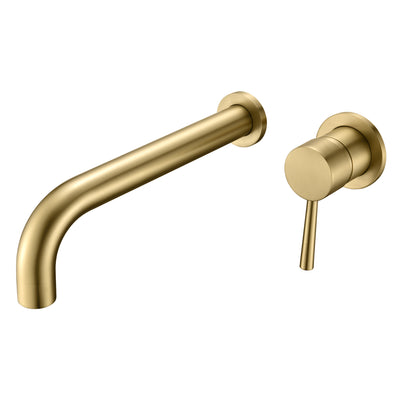 Grifo para bañera de montaje en pared de oro cepillado de alto flujo con boquilla extra larga, válvula incluida