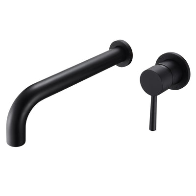 Grifo para bañera negro mate con montaje en pared de una sola manija con caño extralargo y válvula empotrada
