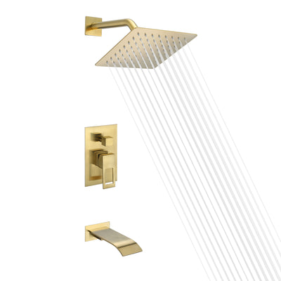 Grifo de ducha para bañera de oro cepillado con caño en cascada y válvula de equilibrio de presión